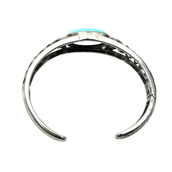 Diamond & Turquoise Sterling Silver Cuff Bracelet 22 grams 7.25 Inch - Picture 3 of 4